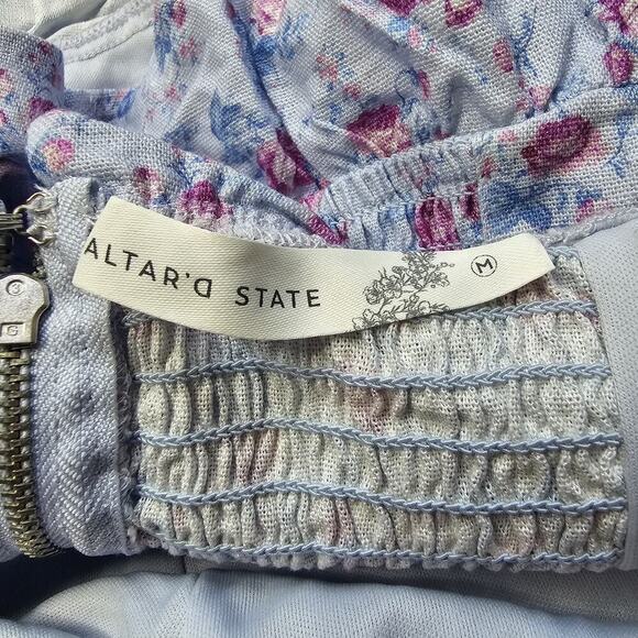 Altar'd State Cassis Light Blue Floral Print Frilly Ruffle Bandeau Crop Top NWT - Picture 5 of 11